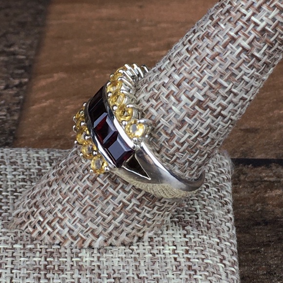 Vintage Garnet & Citrine Gemstone Silver Ring 9 - Picture 6 of 14